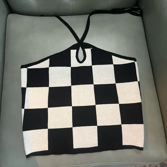 NWT Black and White Halter Checkered Top - Picture 3 of 7